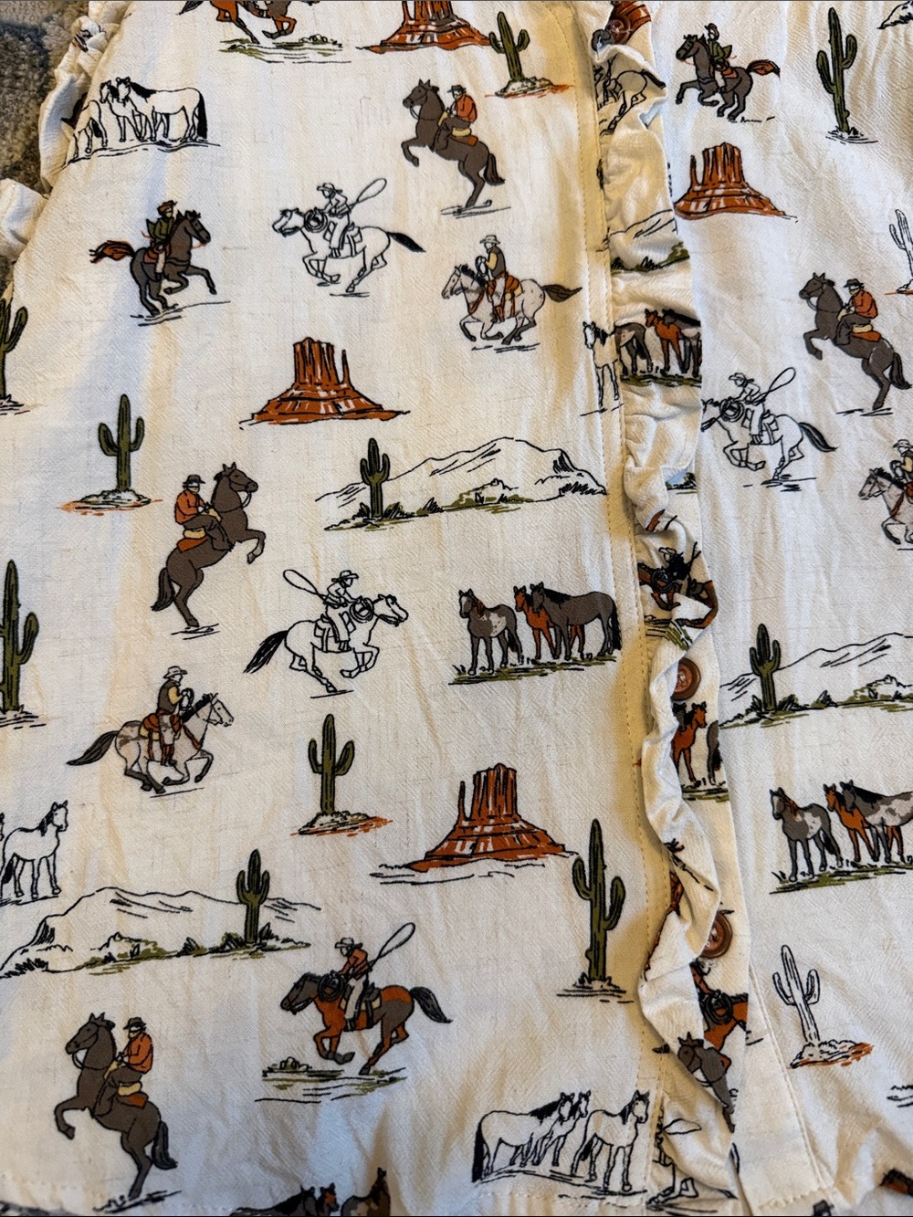 Ariat Cream Sleeveless Western Print Top with Brown and Green Motifs - Picture 2 of 4
